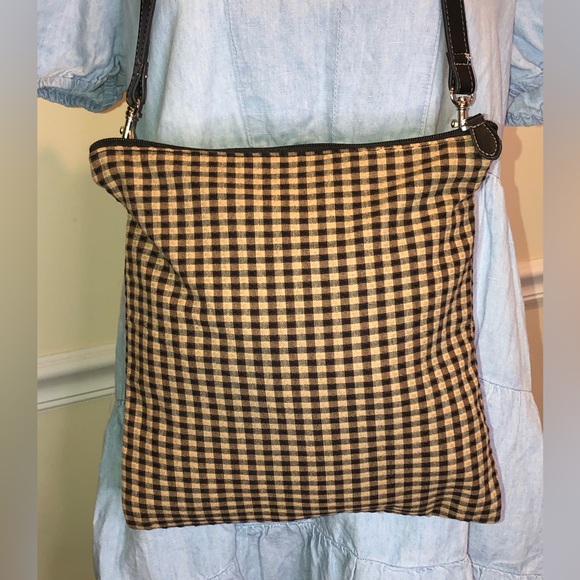 LONGABERGER Black Brown Checkered Crossbody Swing Away Purse - Picture 3 of 13
